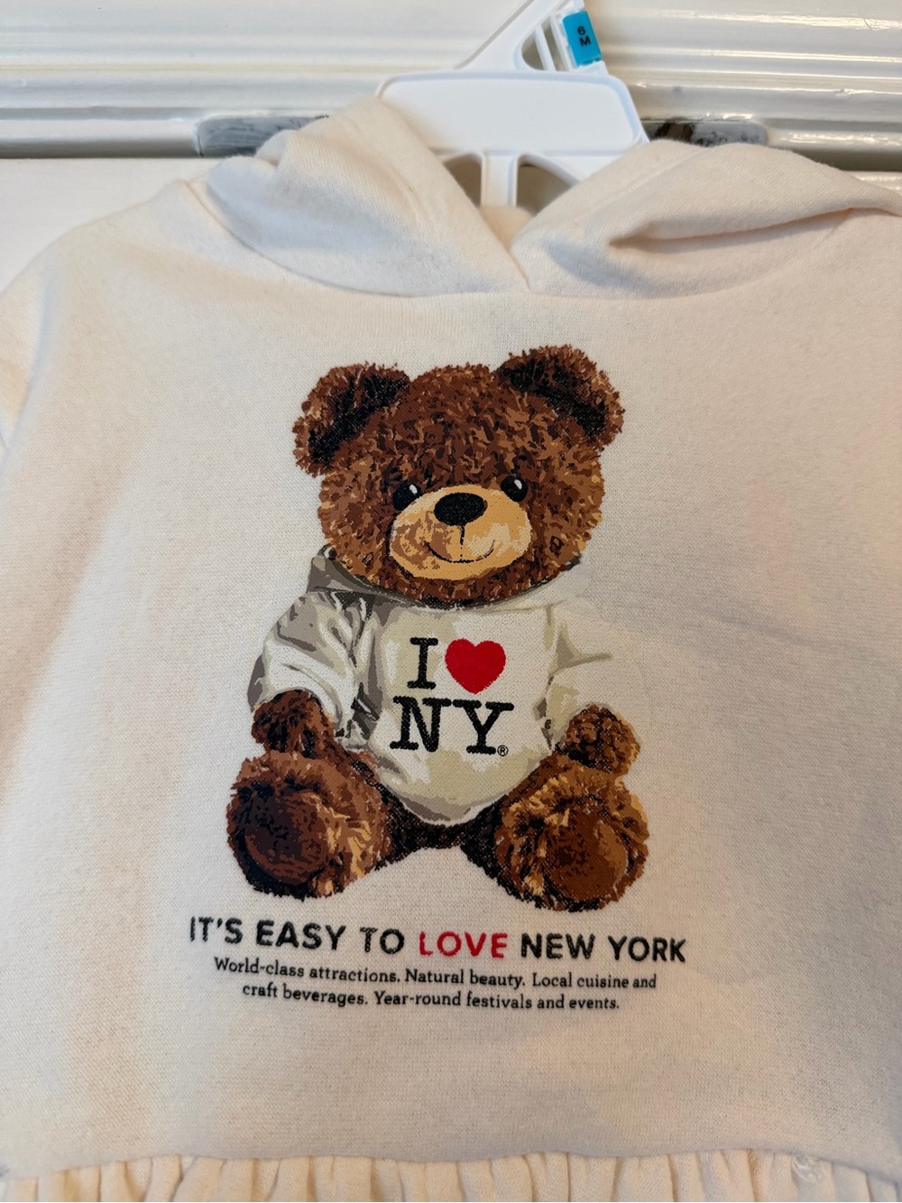 Cream Teddy Bear Hoodie Top with Leopard Print Pants- I <3 NY - Picture 2 of 5